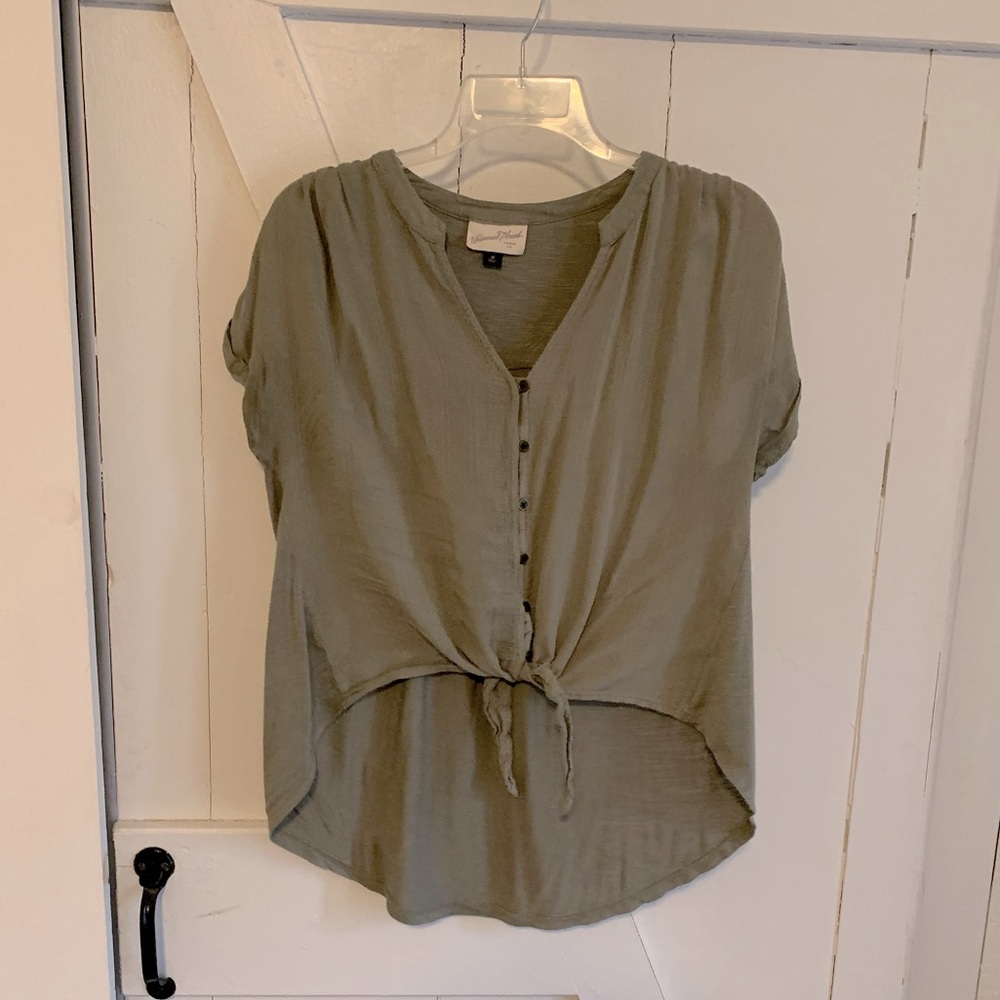 Green asymmetrical button down blouse